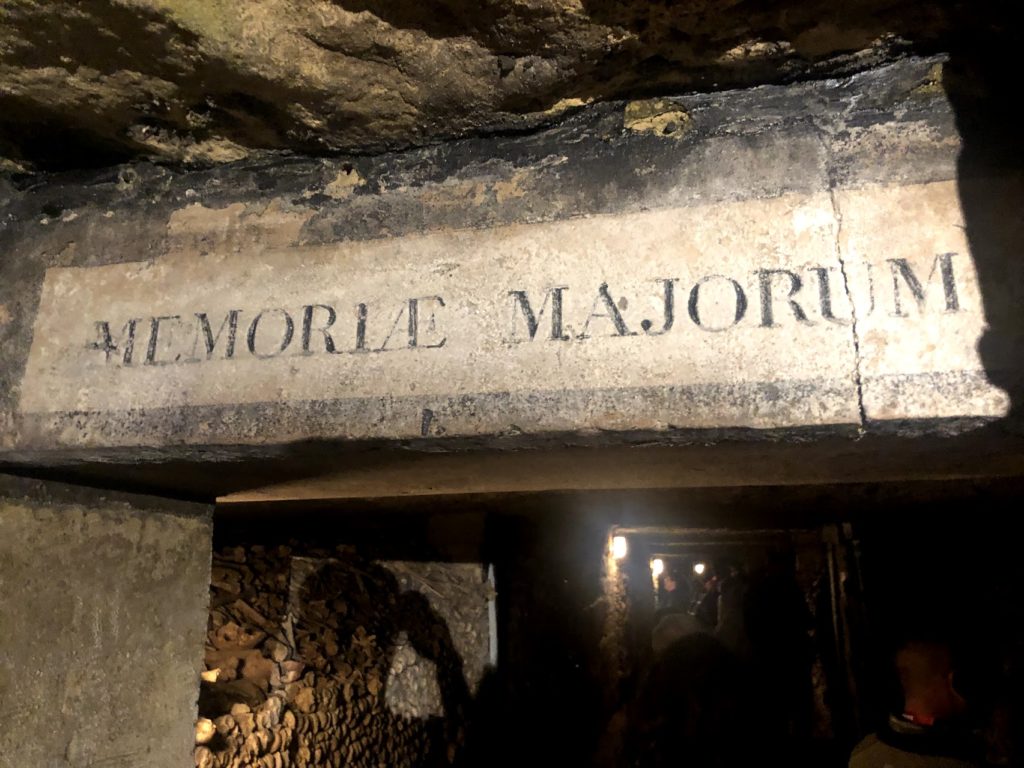 "Memoriae Majorum" at the entrance to the ossuary of the Paris Catacombs