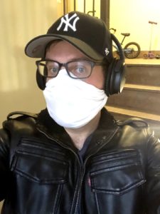 Me wearing a mask. It's high enough to be roughly level with my top eyelids when my eyes are open.