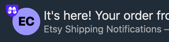 An example showing a pixel tracker notification from Etsy